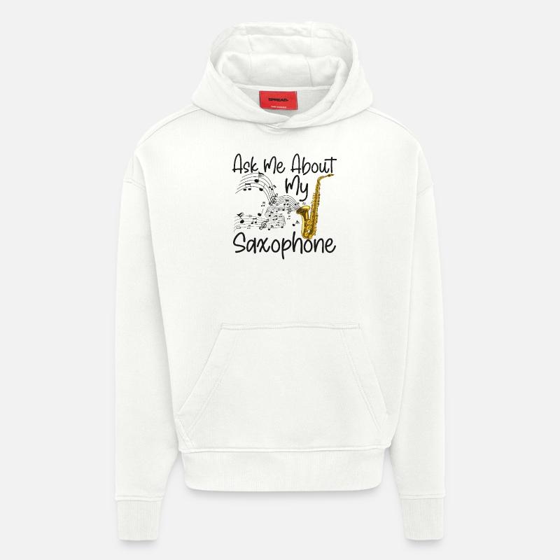 Saxophone Interrogez-moi sur mon - Sweat à capuche bio épais oversize fabriqué en UE - OFF WHITE