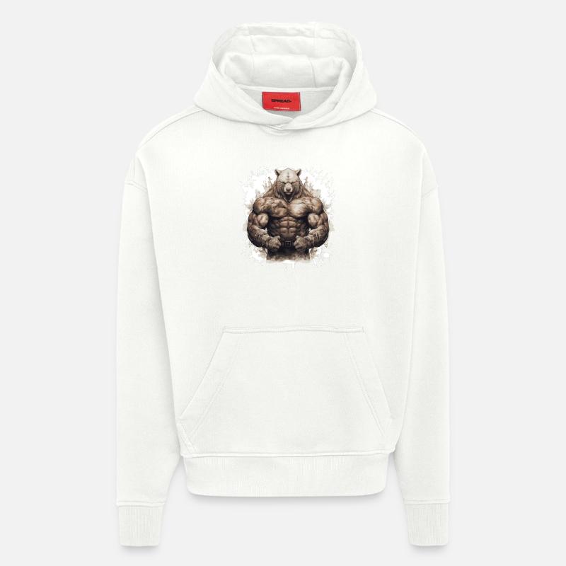 Grizzly Bear Muscles Musculation - Sweat à capuche bio épais oversize fabriqué en UE - OFF WHITE