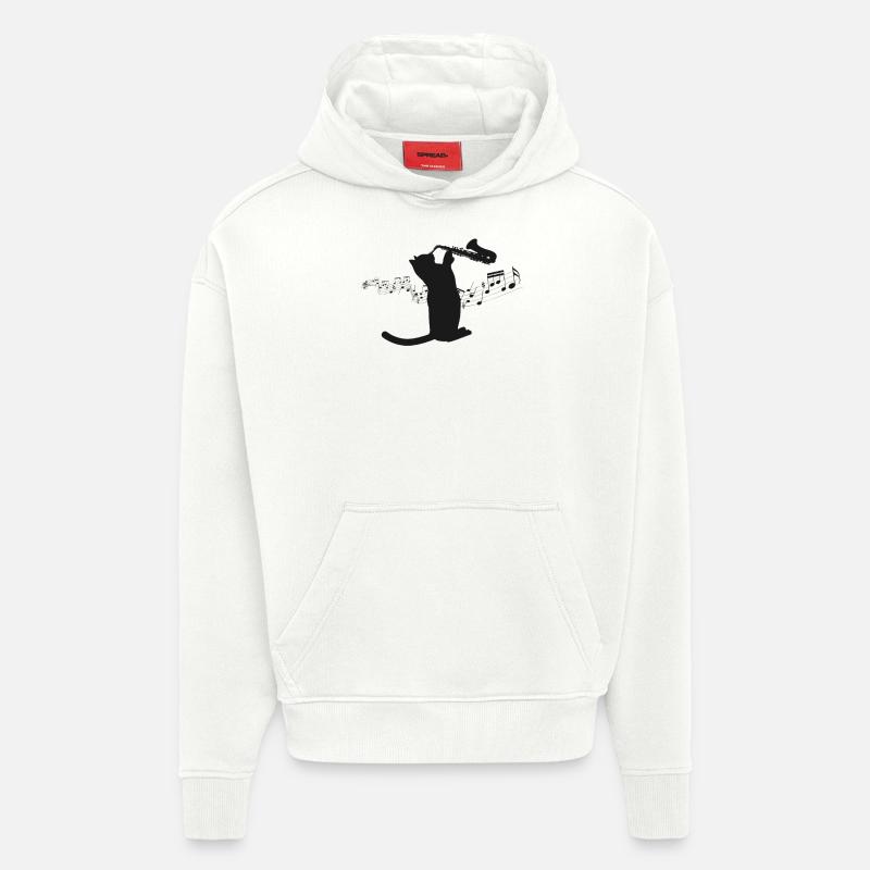 Saxophone Chat - Sweat à capuche bio épais oversize fabriqué en UE - OFF WHITE