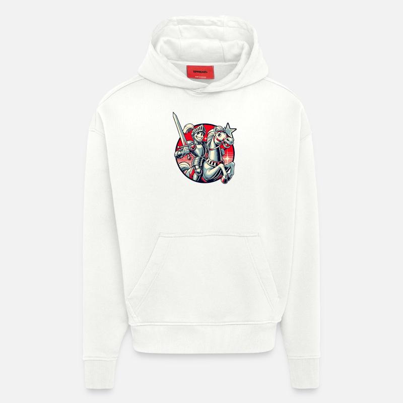 Chevalier médiéval sur son cheval - Sweat à capuche bio épais oversize fabriqué en UE - OFF WHITE
