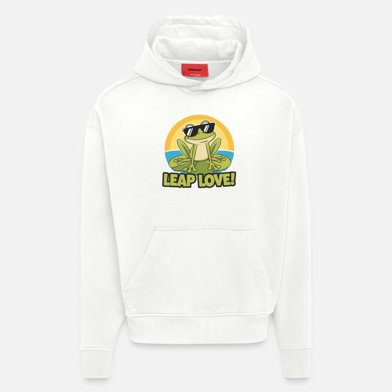 LES CRAPAUDS SAUTENT L’AMOUR - Sweat à capuche bio épais oversize fabriqué en UE - OFF WHITE