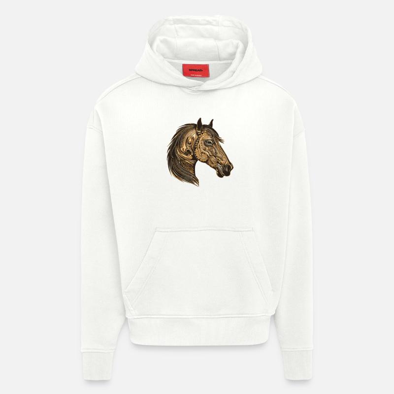 Portrait de cheval - Sweat à capuche bio épais oversize fabriqué en UE - OFF WHITE