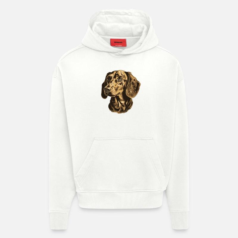 Teckel Chien Portrait Teckel - Sweat à capuche bio épais oversize fabriqué en UE - OFF WHITE
