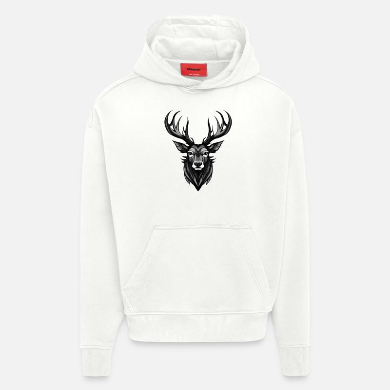 Portrait de cerf - Sweat à capuche bio épais oversize fabriqué en UE - OFF WHITE