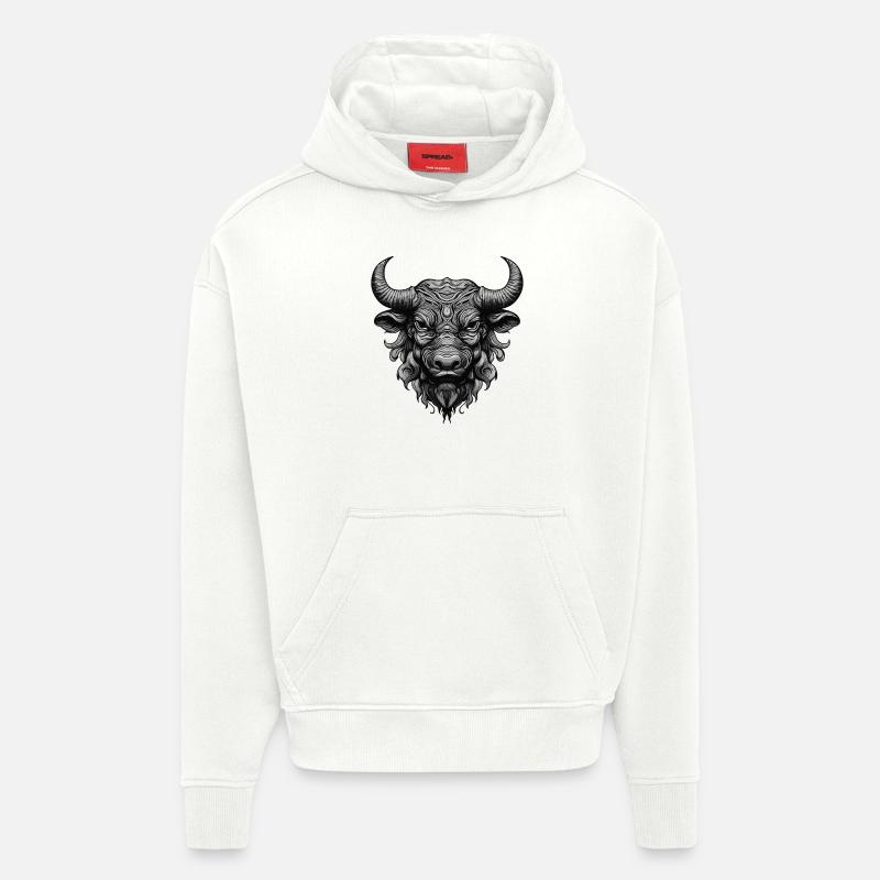 Taureau Portrait Taureau - Sweat à capuche bio épais oversize fabriqué en UE - OFF WHITE