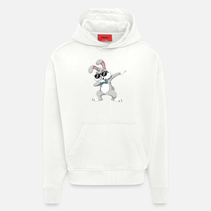 Doublage Lapin Joyeuses Pâques - Sweat à capuche bio épais oversize fabriqué en UE - OFF WHITE