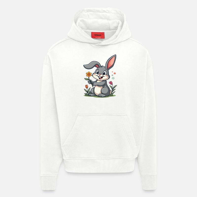 Drôle Lapin de Pâques Lapin mignon Pâques - Sweat à capuche bio épais oversize fabriqué en UE - OFF WHITE