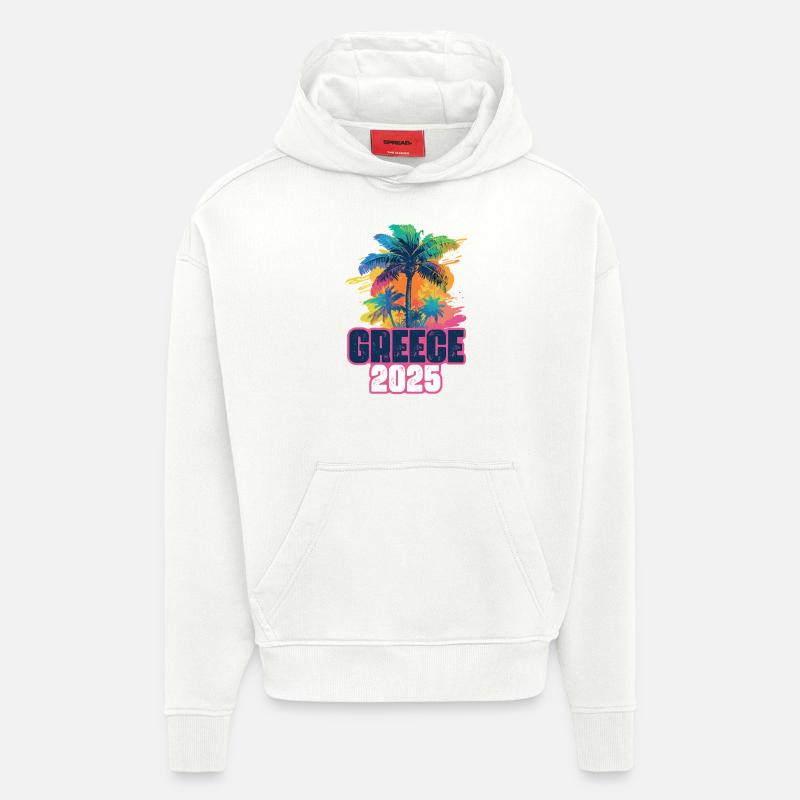 Grèce 2025 Palmiers de vacances - Sweat à capuche bio épais oversize fabriqué en UE - OFF WHITE