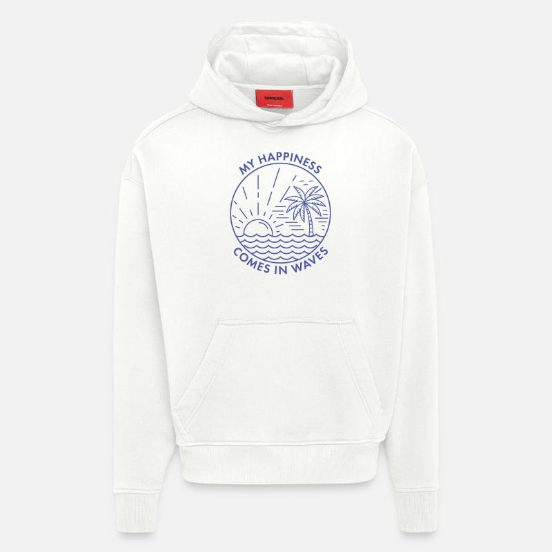 Mon bonheur vient par vagues - Sweat à capuche bio épais oversize fabriqué en UE - OFF WHITE