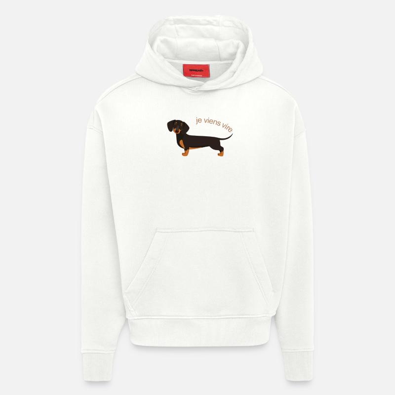 Teckel mignon avec texte français - Sweat à capuche bio épais oversize fabriqué en UE - OFF WHITE