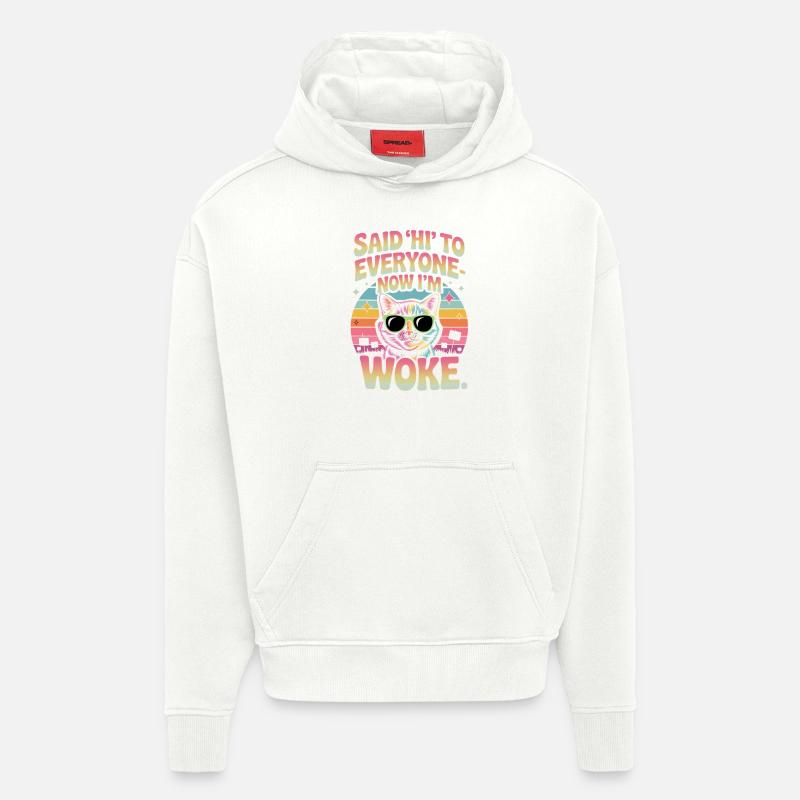 Drôle de chat woke design - Sweat à capuche bio épais oversize fabriqué en UE - OFF WHITE