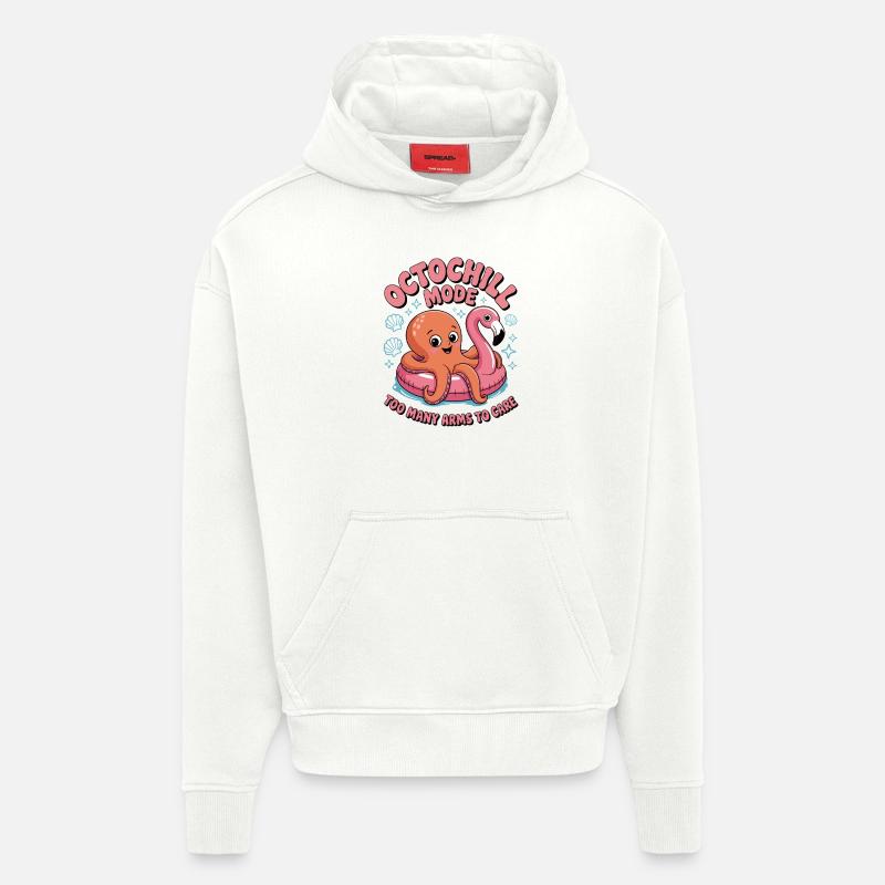 Octochill, mignon design de pieuvre - Sweat à capuche bio épais oversize fabriqué en UE - OFF WHITE