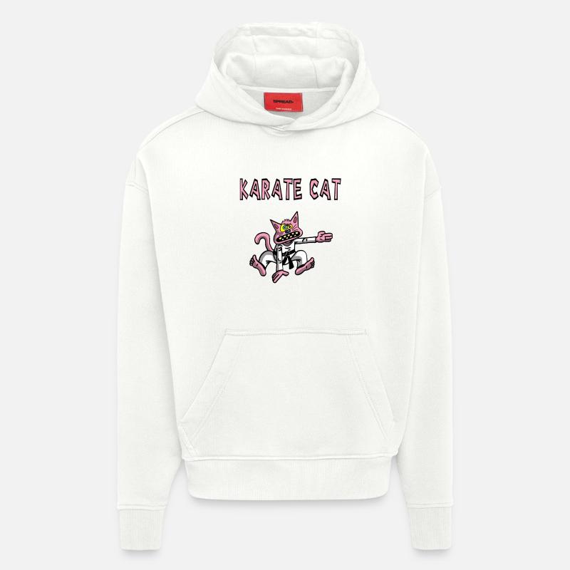 Chat rose et karaté - Sweat à capuche bio épais oversize fabriqué en UE - OFF WHITE