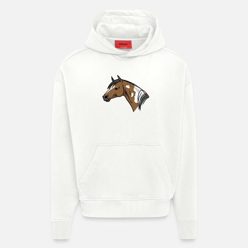 Portrait de cheval - Sweat à capuche bio épais oversize fabriqué en UE - OFF WHITE