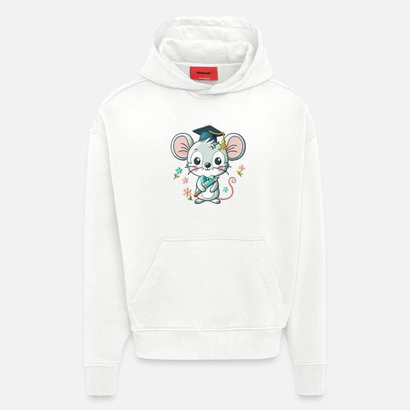 Souris Diplômée Astucieuse - Sweat à capuche bio épais oversize fabriqué en UE - OFF WHITE