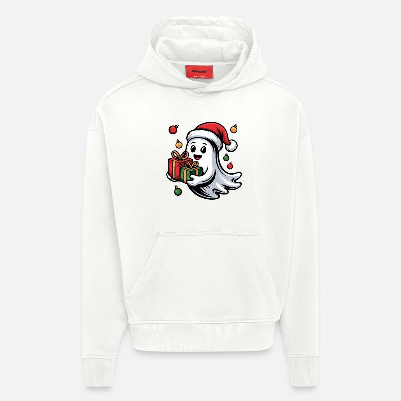 Weihnachtsgeist mit Geschenken - Sweat à capuche bio épais oversize fabriqué en UE - OFF WHITE