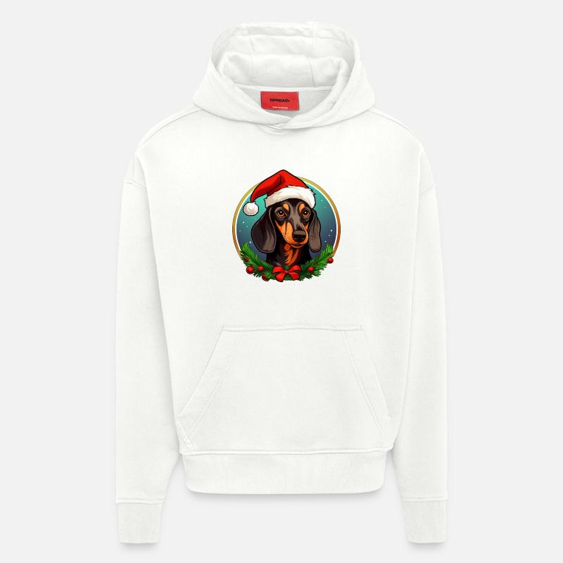Teckel de Noël - Sweat à capuche bio épais oversize fabriqué en UE - OFF WHITE