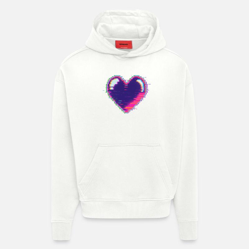 Cœur glitch néon Pixel Amour Nerd - Sweat à capuche bio épais oversize fabriqué en UE - OFF WHITE