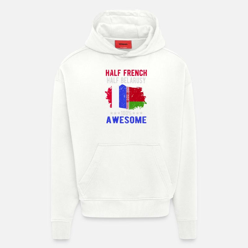 Moitié Français moitié biélorusse - Sweat à capuche bio épais oversize fabriqué en UE - OFF WHITE