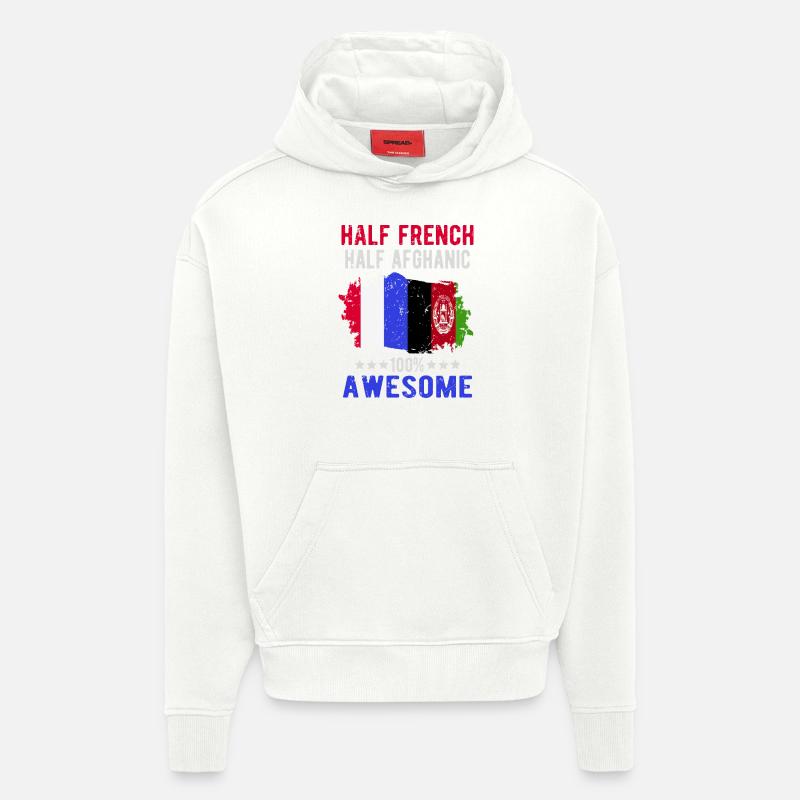 Moitié Français moitié afghan - Sweat à capuche bio épais oversize fabriqué en UE - OFF WHITE