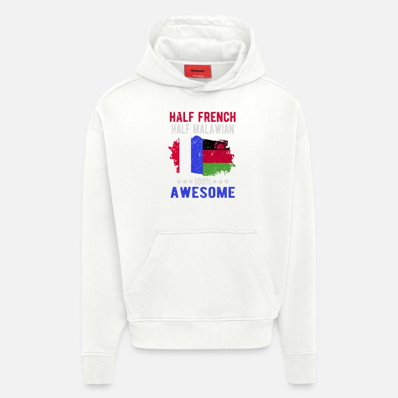 Moitié Français moitié Malawi - Sweat à capuche bio épais oversize fabriqué en UE - OFF WHITE