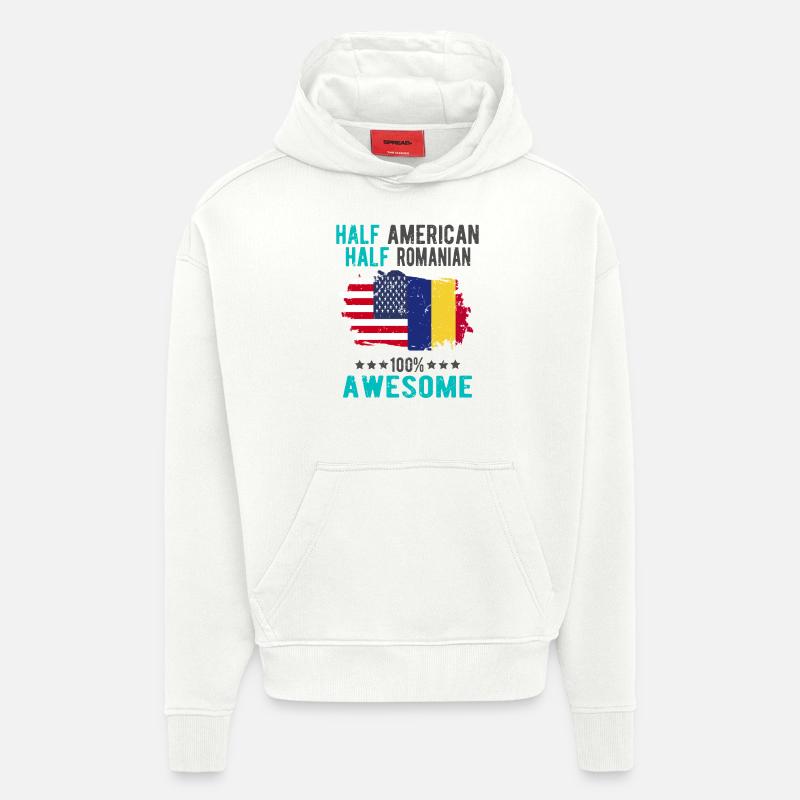 Moitié américain moitié roumain - Sweat à capuche bio épais oversize fabriqué en UE - OFF WHITE