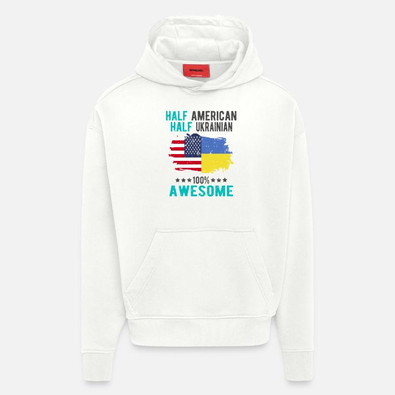Moitié américain moitié ukrainien - Sweat à capuche bio épais oversize fabriqué en UE - OFF WHITE