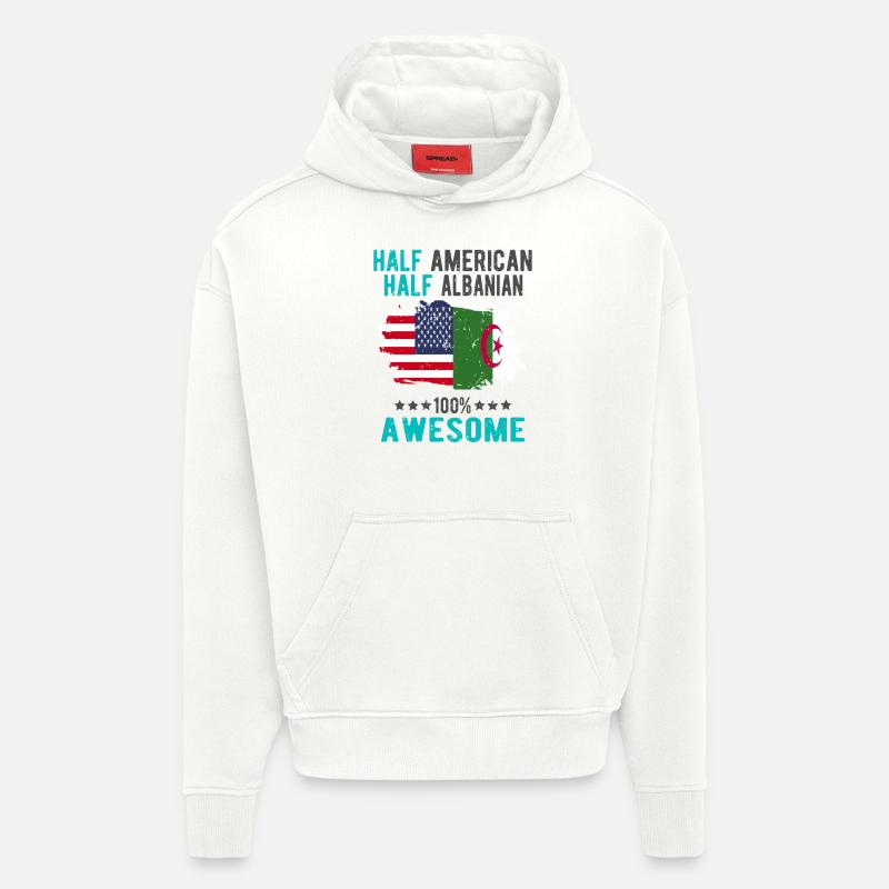 Moitié américain moitié albanais - Sweat à capuche bio épais oversize fabriqué en UE - OFF WHITE