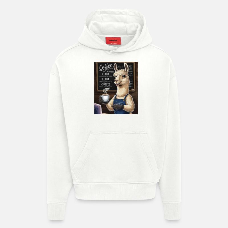 LLAMA COFFEE - Sweat à capuche bio épais oversize fabriqué en UE - OFF WHITE
