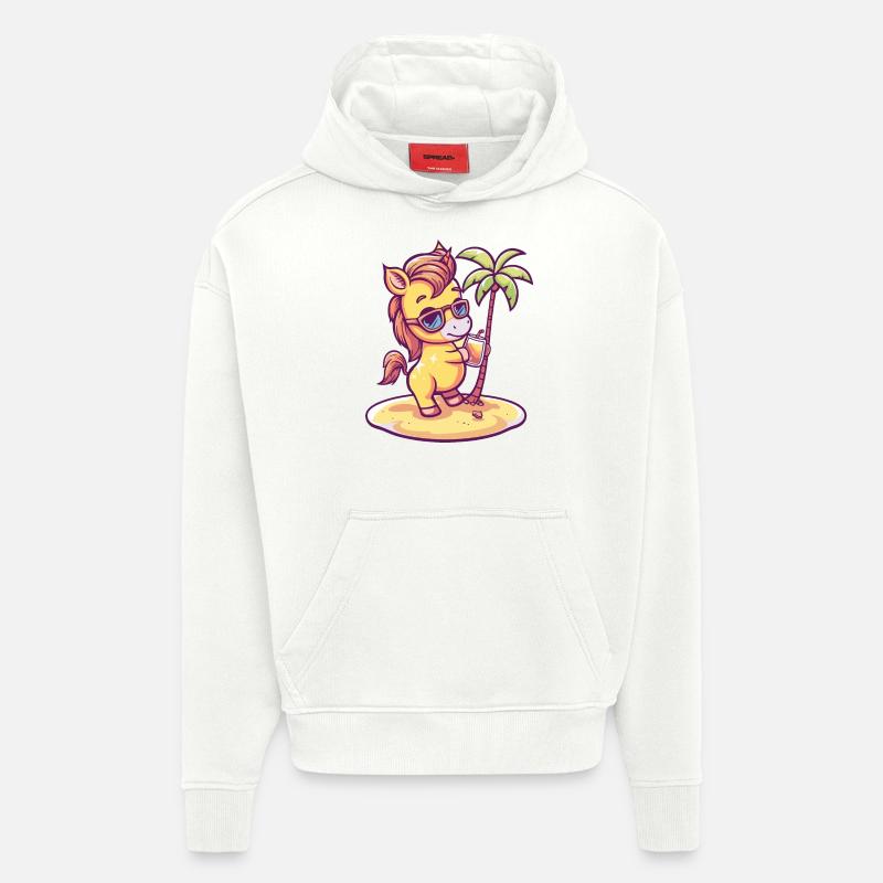 Cheval Été Plage Bande Dessinée - Sweat à capuche bio épais oversize fabriqué en UE - OFF WHITE