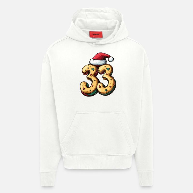33 Nombre Noël - Sweat à capuche bio épais oversize fabriqué en UE - OFF WHITE
