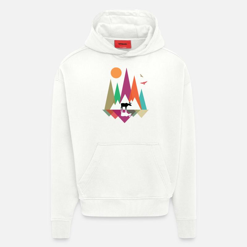 Hipster Mountains & Moose - Sweat à capuche bio épais oversize fabriqué en UE - OFF WHITE