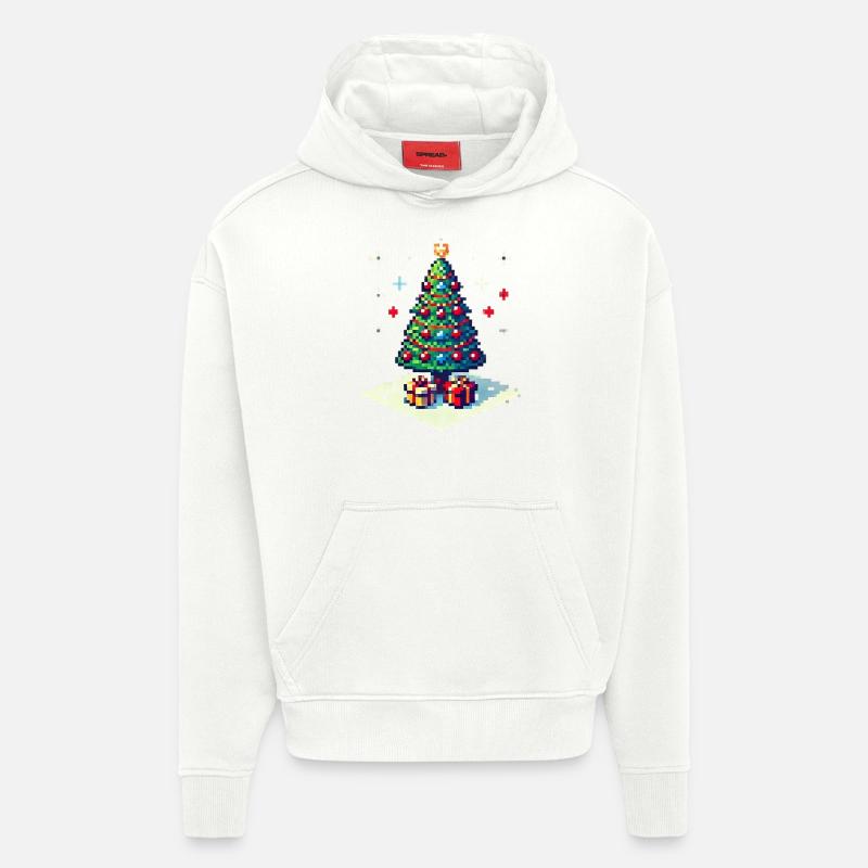 Arbre de Noël 8 bits - Sweat à capuche bio épais oversize fabriqué en UE - OFF WHITE
