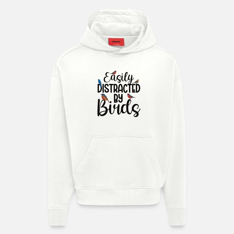 Facilement distrait par les oiseaux - Sweat à capuche bio épais oversize fabriqué en UE - OFF WHITE
