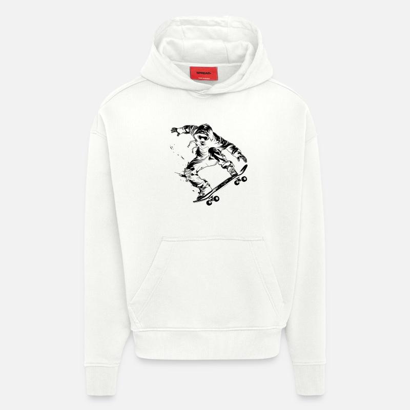 Skateboarder de dessin animé - Sweat à capuche bio épais oversize fabriqué en UE - OFF WHITE