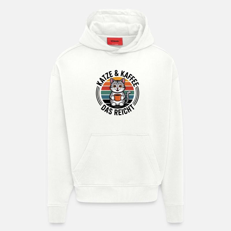 Café Chaton Imprimé Rétro - Sweat à capuche bio épais oversize fabriqué en UE - OFF WHITE