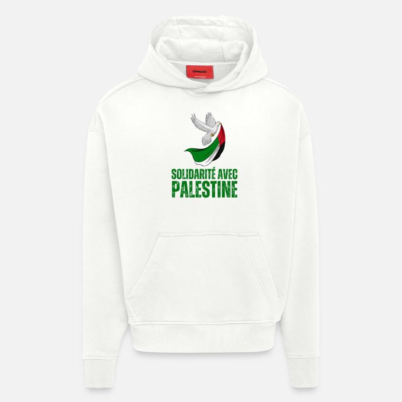 Solidarité avec Gaza Palestine - Sweat à capuche bio épais oversize fabriqué en UE - OFF WHITE
