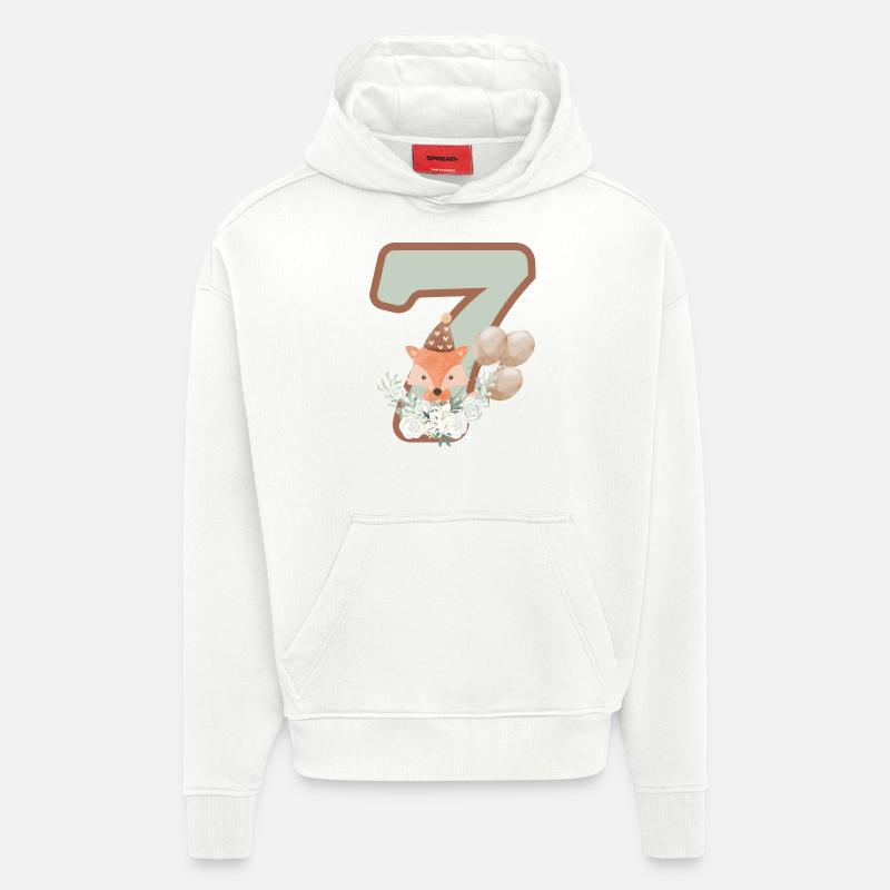 7e anniversaire renard fleurs - Sweat à capuche bio épais oversize fabriqué en UE - OFF WHITE