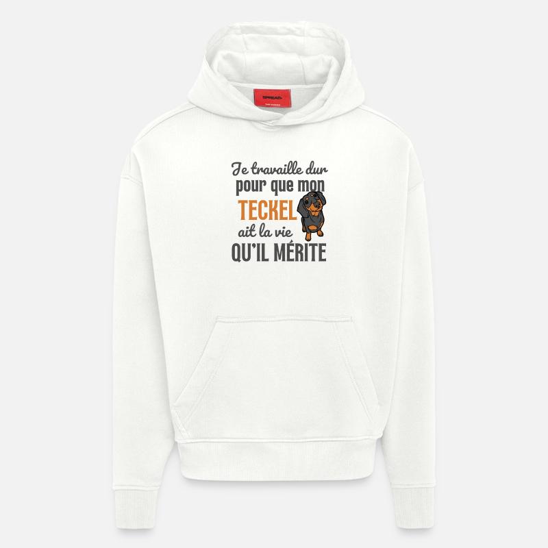 Chien mignon teckel - Sweat à capuche bio épais oversize fabriqué en UE - OFF WHITE