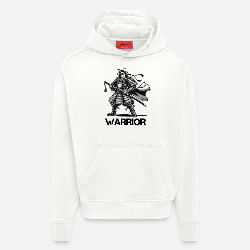 Bande dessinée de samouraï - Sweat à capuche bio épais oversize fabriqué en UE - OFF WHITE