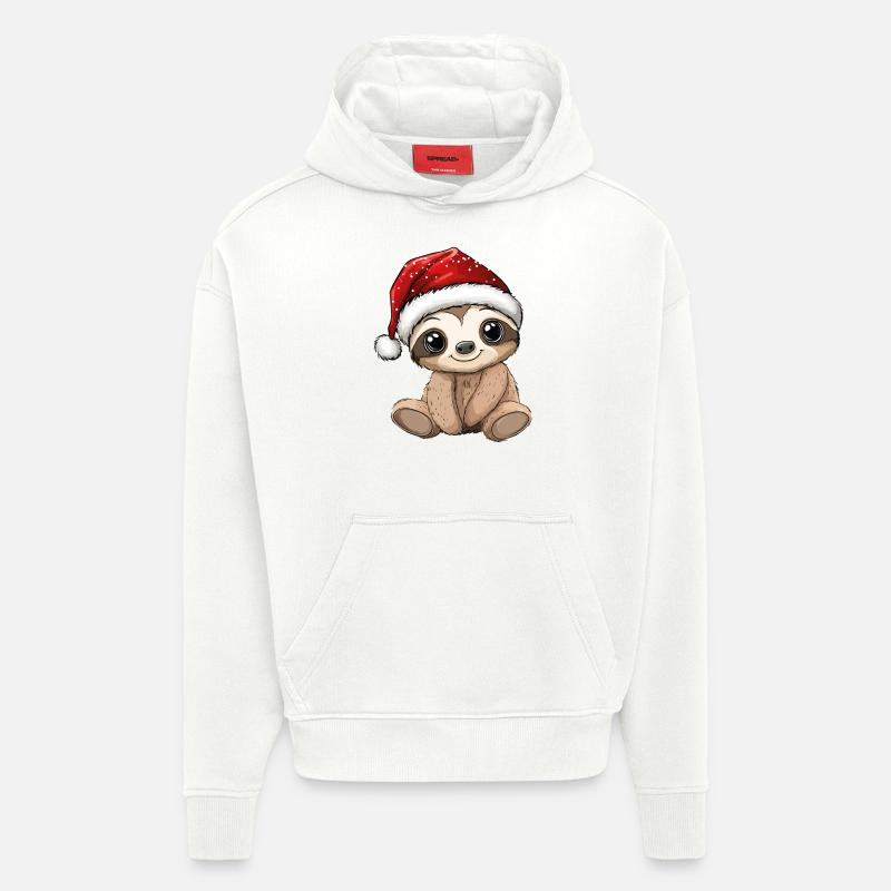 paresseux Noël mignon Noël mignon - Sweat à capuche bio épais oversize fabriqué en UE - OFF WHITE