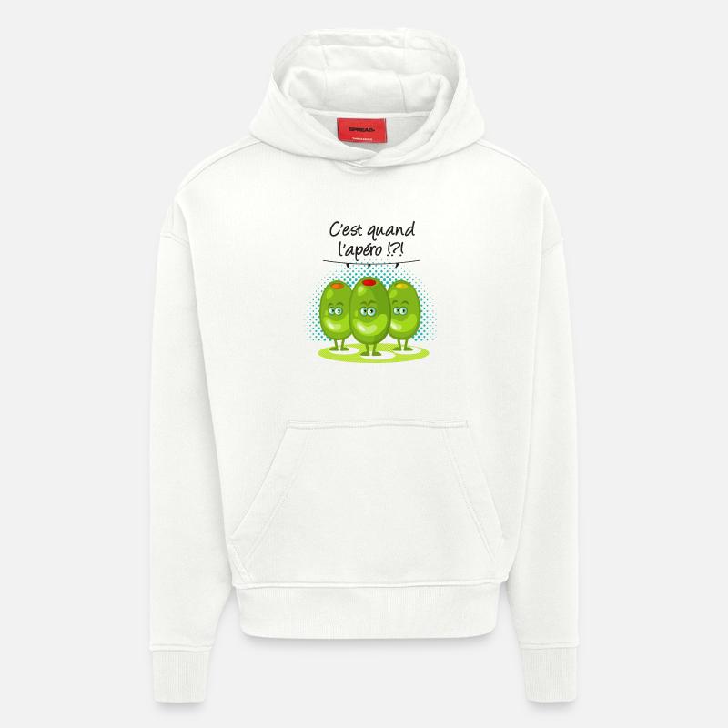 Apéro !?! cl - Sweat à capuche bio épais oversize fabriqué en UE - OFF WHITE