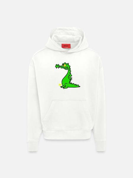 Smiling Crocodile, dreifarbiges Design - Hoodie- made by SPREAD - OFF WHITE