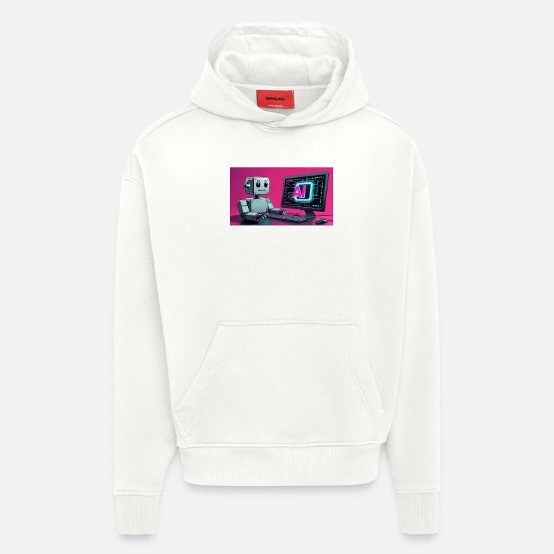 Futuristischer KI-Roboter und Tech-Bildschirm - Hoodie- made by SPREAD  - OFF WHITE