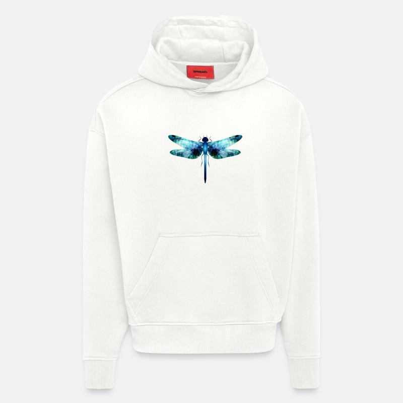 Libellule irisée dans les tons bleu-vert - Sweat à capuche bio épais oversize fabriqué en UE - OFF WHITE