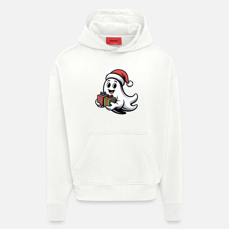 Weihnachtsgeist mit Geschenken - Sweat à capuche bio épais oversize fabriqué en UE - OFF WHITE