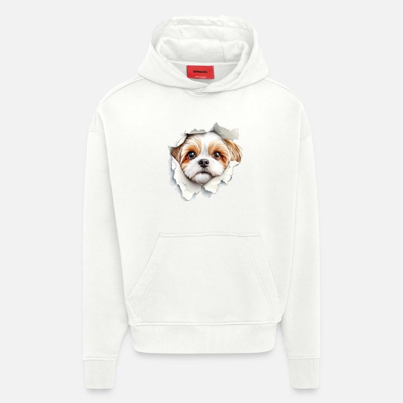 Shih Tzu - Sweat à capuche bio épais oversize fabriqué en UE - OFF WHITE