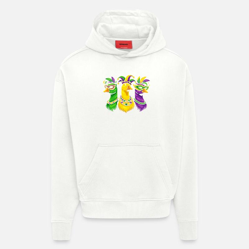 Trio de carnaval d’oiseaux masqués - Sweat à capuche bio épais oversize fabriqué en UE - OFF WHITE