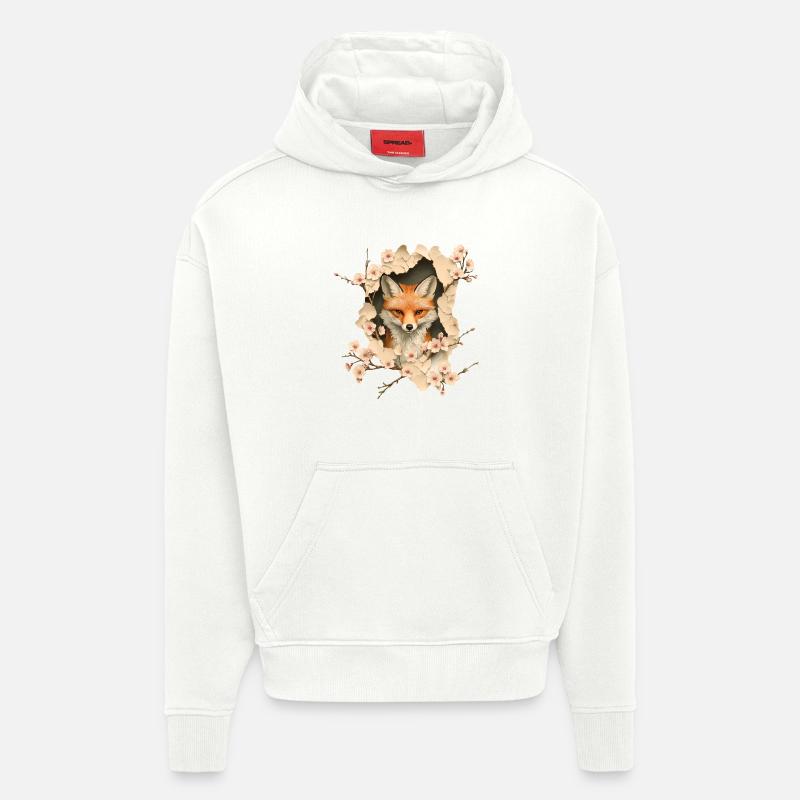 Fuchs mit Kirschblüten - Hoodie- made by SPREAD  - OFF WHITE