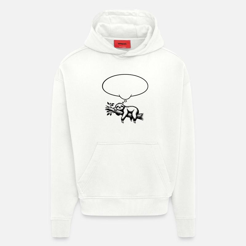 Faultier_chillend_mit_Denkblase - Sweat à capuche bio épais oversize fabriqué en UE - OFF WHITE